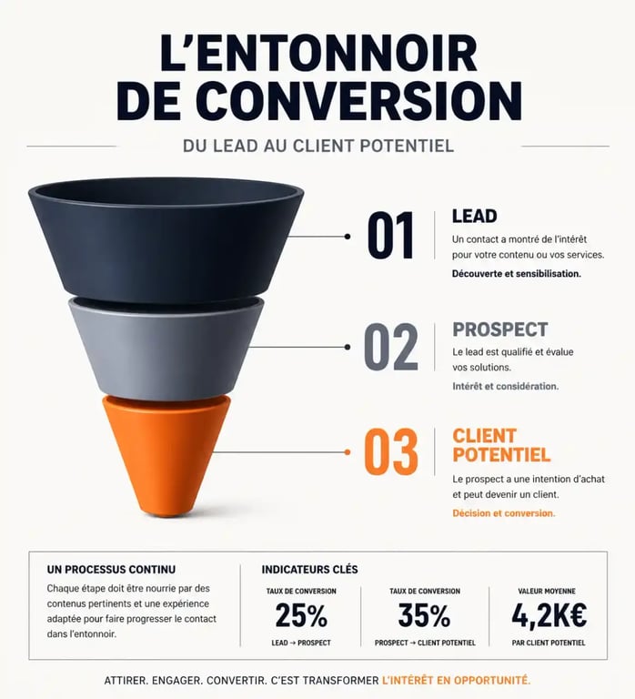 Schéma de l'entonnoir de conversion pour identifier et qualifier vos clients potentiels