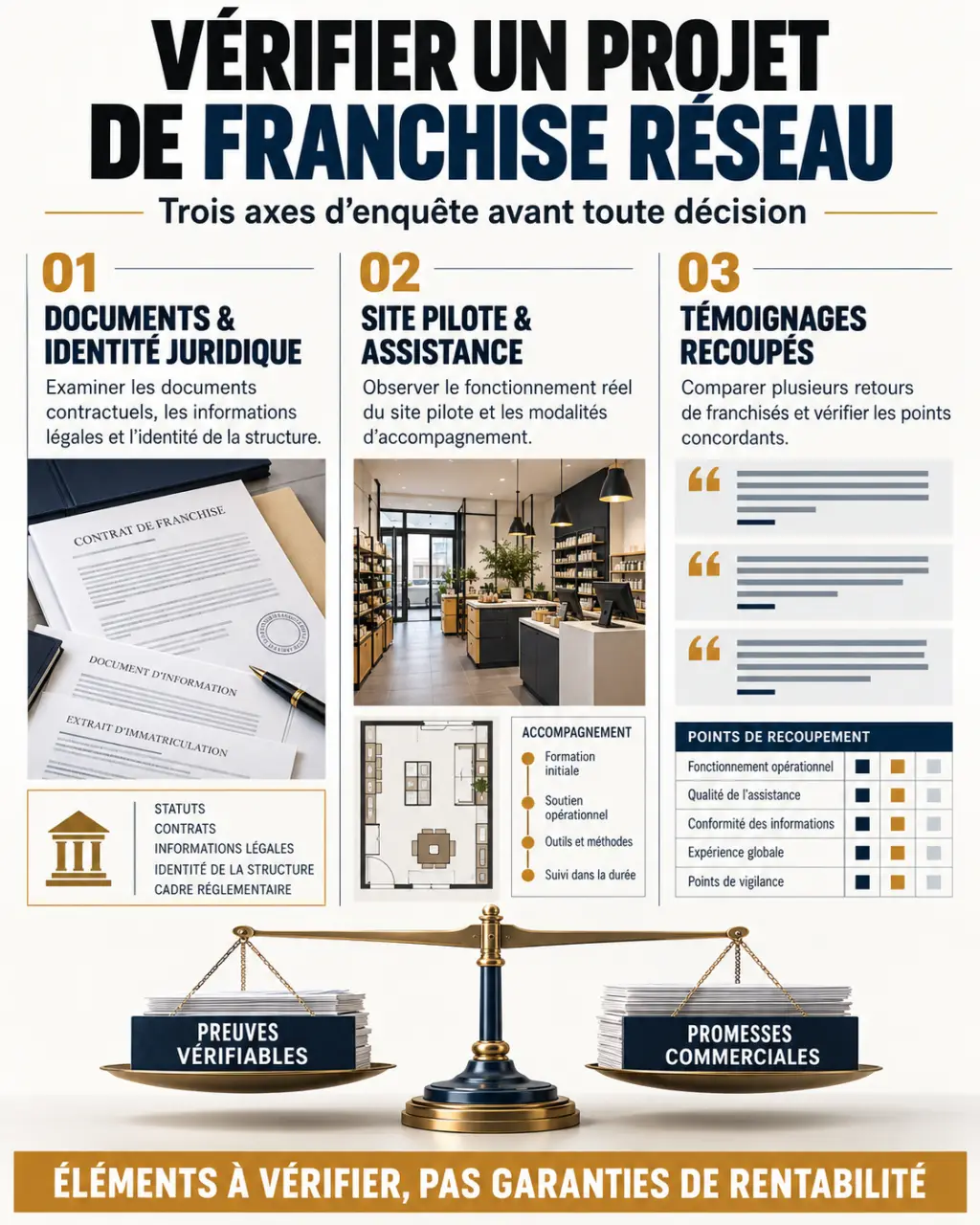 Franchise réseau Expandnet système avis : infographie des vérifications avant engagement