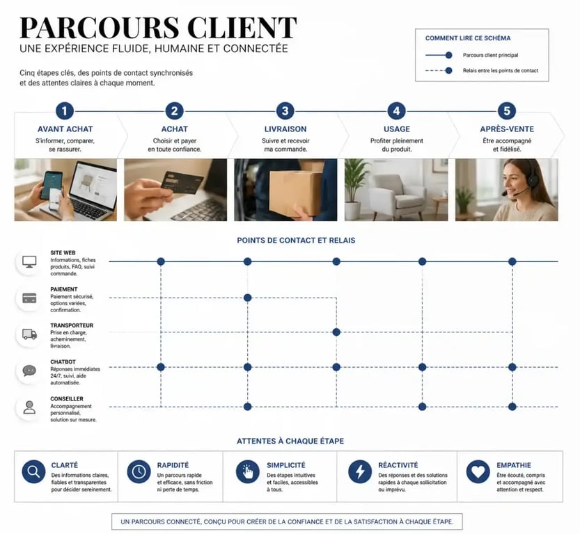 Parcours client et principaux points de contact liés aux attentes client